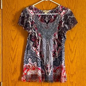 One World Black/Red Scoop Neck Blouse